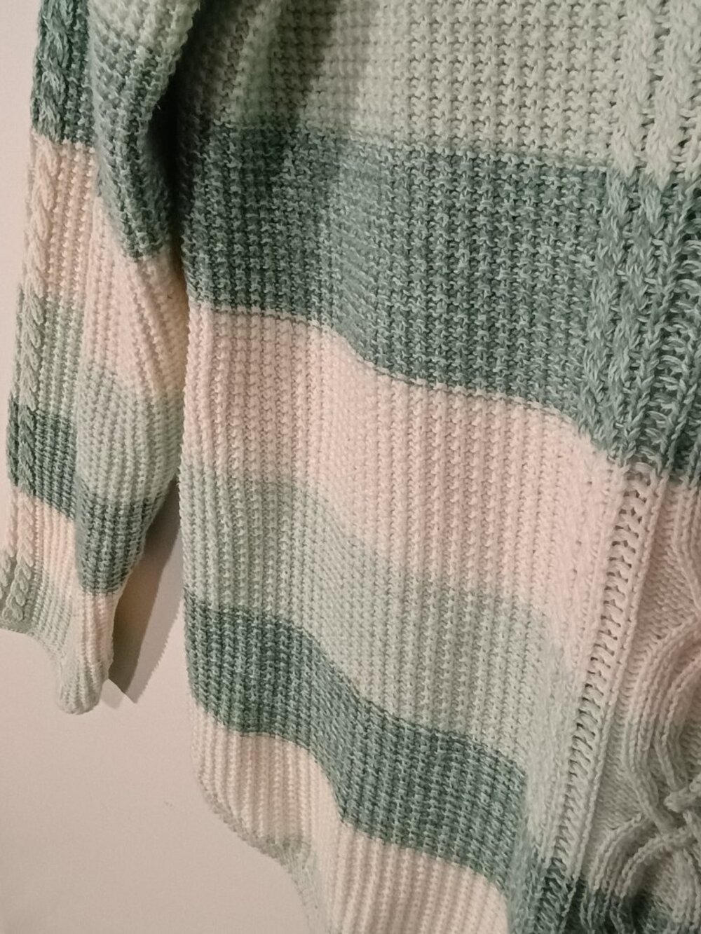 Jeanne Pierre Mint Green White Striped Cable Knit Sweater Women’s 100% Cotton - Picture 5 of 8